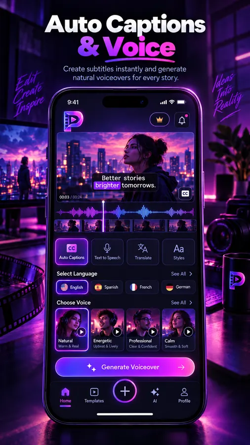 Auto captions and voice